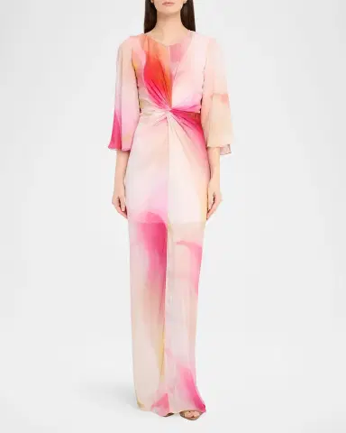 Prabal Gurung Floral Twisted Chiffon 3/4-Sleeve Gown | Thumbnail 2 Prabal Gurung Floral Twisted Chiffon 3/4-Sleeve Gown | Thumbnail 2