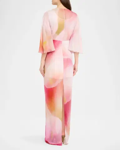 Prabal Gurung Floral Twisted Chiffon 3/4-Sleeve Gown | Thumbnail 3 Prabal Gurung Floral Twisted Chiffon 3/4-Sleeve Gown | Thumbnail 3