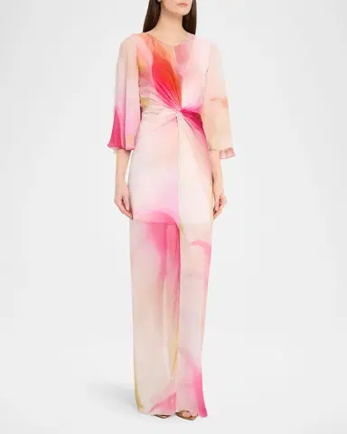 Prabal Gurung Floral Twisted Chiffon 3/4-Sleeve Gown | Thumbnail 4 Prabal Gurung Floral Twisted Chiffon 3/4-Sleeve Gown | Thumbnail 4