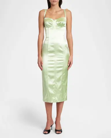 Dolce & Gabbana Corset Satin Stretch Longuette Midi Dress | Thumbnail 2 Dolce & Gabbana Corset Satin Stretch Longuette Midi Dress | Thumbnail 2