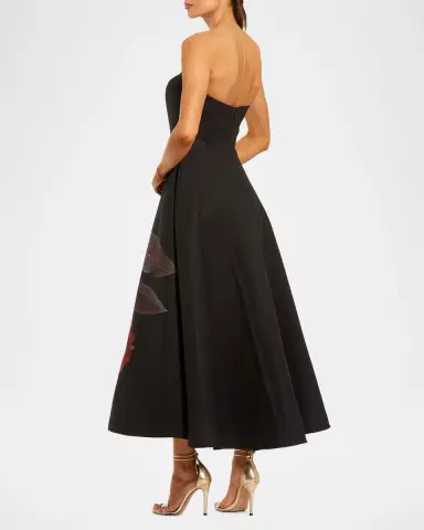 Mac Duggal Strapless Floral-Print Satin Midi Dress | Thumbnail 3 Mac Duggal Strapless Floral-Print Satin Midi Dress | Thumbnail 3