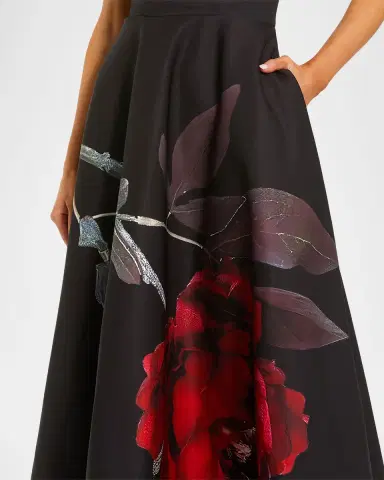 Mac Duggal Strapless Floral-Print Satin Midi Dress | Thumbnail 4 Mac Duggal Strapless Floral-Print Satin Midi Dress | Thumbnail 4