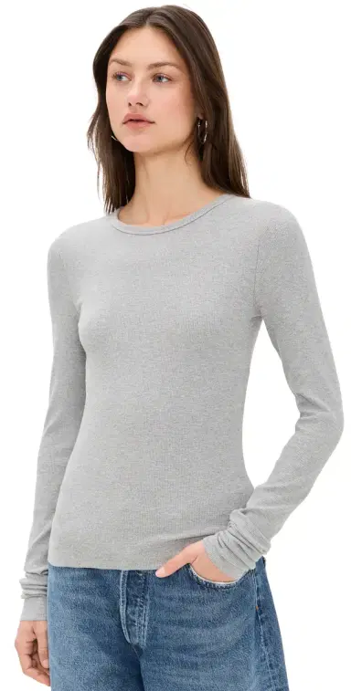Éterne Long Sleeve Fitted Top Heather Grey | Thumbnail 1 Éterne Long Sleeve Fitted Top Heather Grey | Thumbnail 1