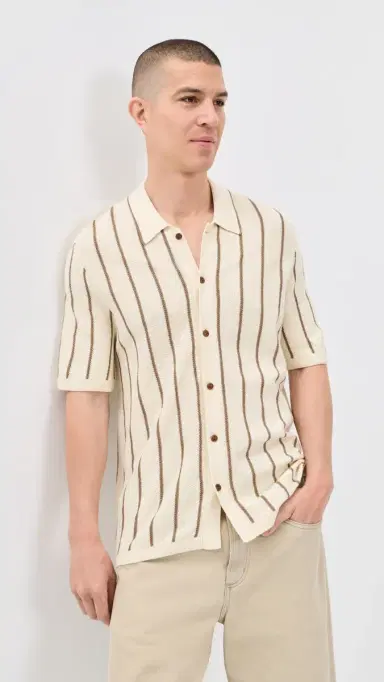 Faherty Sweater Shirt Cream Walnut tripe | Thumbnail 2 Faherty Sweater Shirt Cream Walnut tripe | Thumbnail 2