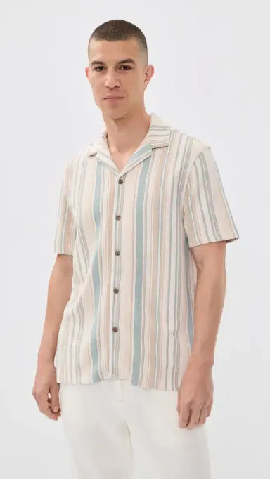 Faherty Oasis Camp Shirt Teal Cliff tripe | Thumbnail 2 Faherty Oasis Camp Shirt Teal Cliff tripe | Thumbnail 2