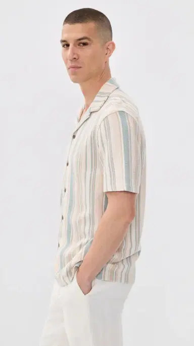 Faherty Oasis Camp Shirt Teal Cliff tripe | Thumbnail 4 Faherty Oasis Camp Shirt Teal Cliff tripe | Thumbnail 4