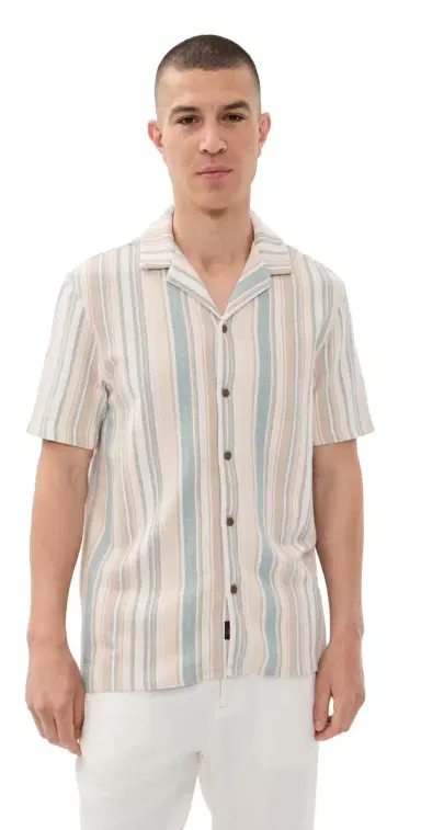 Faherty Oasis Camp Shirt Teal Cliff tripe | Thumbnail 1 Faherty Oasis Camp Shirt Teal Cliff tripe | Thumbnail 1