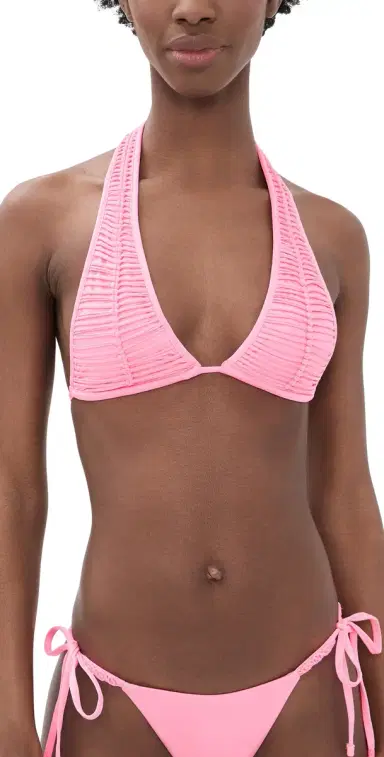 PQ Swim x AICE + OIVIA Macrame Halter Bikini Top Vivid Pink | Thumbnail 1 PQ Swim x AICE + OIVIA Macrame Halter Bikini Top Vivid Pink | Thumbnail 1