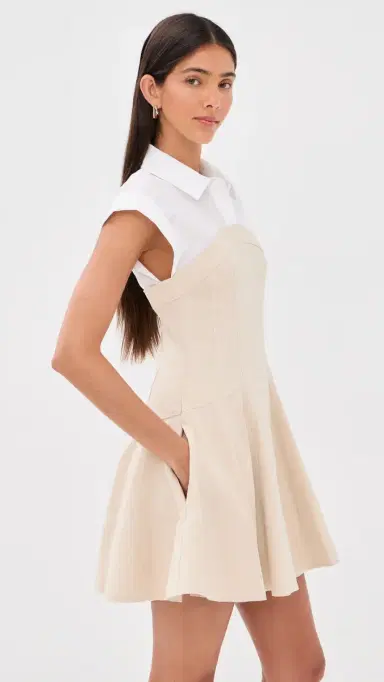 SIMKHAI Sundae Linen Blend Mini Dress Sand Multi | Thumbnail 4 SIMKHAI Sundae Linen Blend Mini Dress Sand Multi | Thumbnail 4