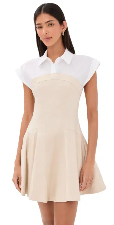 SIMKHAI Sundae Linen Blend Mini Dress Sand Multi | Thumbnail 1 SIMKHAI Sundae Linen Blend Mini Dress Sand Multi | Thumbnail 1