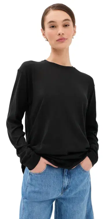 Tibi Sheer Crepe Knit Tee Black | Thumbnail 1 Tibi Sheer Crepe Knit Tee Black | Thumbnail 1
