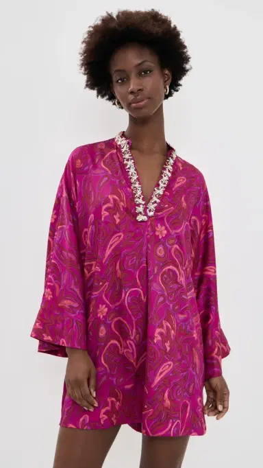 Cinq à Sept Paisley Bloom Collarless Arcia Caftan Purple Garnet ulti | Thumbnail 2 Cinq à Sept Paisley Bloom Collarless Arcia Caftan Purple Garnet ulti | Thumbnail 2
