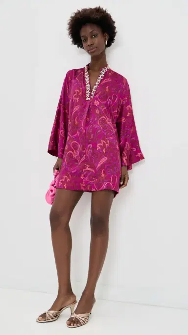 Cinq à Sept Paisley Bloom Collarless Arcia Caftan Purple Garnet ulti | Thumbnail 5 Cinq à Sept Paisley Bloom Collarless Arcia Caftan Purple Garnet ulti | Thumbnail 5