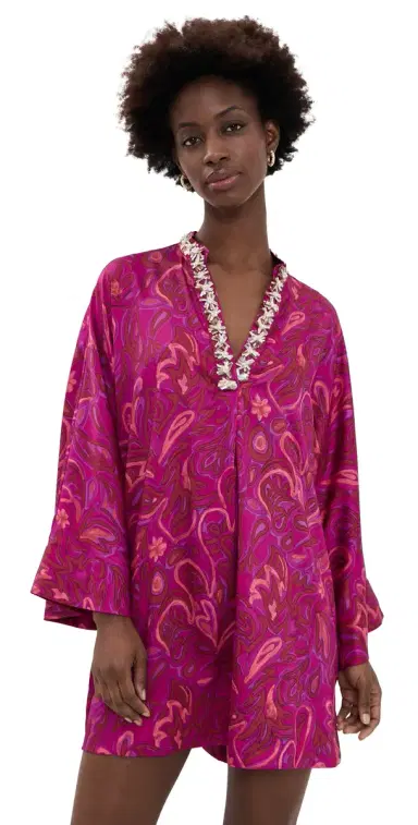 Cinq à Sept Paisley Bloom Collarless Arcia Caftan Purple Garnet ulti | Thumbnail 1 Cinq à Sept Paisley Bloom Collarless Arcia Caftan Purple Garnet ulti | Thumbnail 1