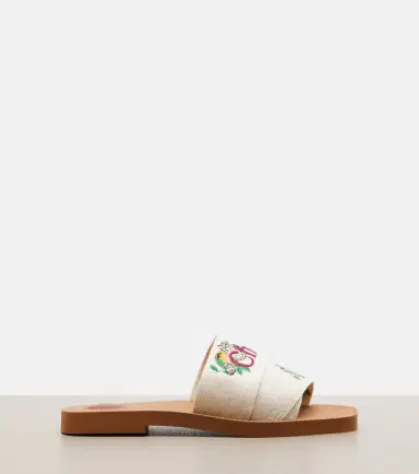 Chloé Chloé Woody embroidered linen slides | Thumbnail 2 Chloé Chloé Woody embroidered linen slides | Thumbnail 2