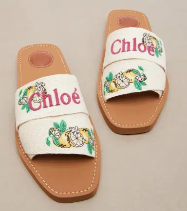 Chloé Chloé Woody embroidered linen slides | Thumbnail 4 Chloé Chloé Woody embroidered linen slides | Thumbnail 4