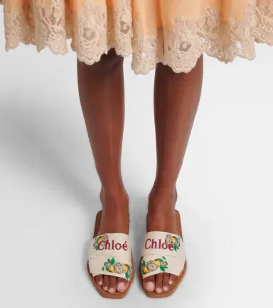 Chloé Chloé Woody embroidered linen slides | Thumbnail 6 Chloé Chloé Woody embroidered linen slides | Thumbnail 6