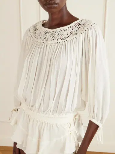 Isabel Marant Nelida Lace-trimmed Silk-gauze Blouse | Thumbnail 4 Isabel Marant Nelida Lace-trimmed Silk-gauze Blouse | Thumbnail 4