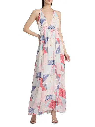 LoveShackFancy Women's Fancy Patchwork-Print Halter Maxi Dress - Blueberry Sundae | Thumbnail 3 LoveShackFancy Women's Fancy Patchwork-Print Halter Maxi Dress - Blueberry Sundae | Thumbnail 3