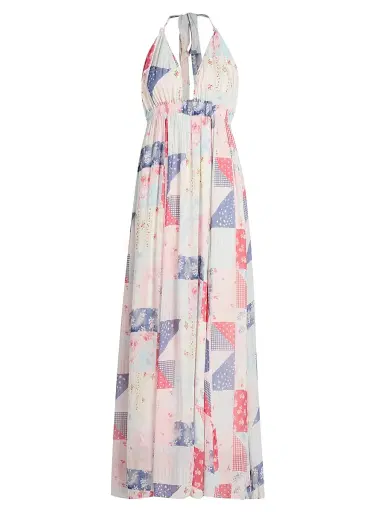 LoveShackFancy Women's Fancy Patchwork-Print Halter Maxi Dress - Blueberry Sundae | Thumbnail 1 LoveShackFancy Women's Fancy Patchwork-Print Halter Maxi Dress - Blueberry Sundae | Thumbnail 1