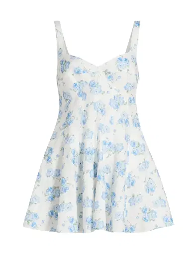 LoveShackFancy Women's Nabi Floral Linen A-Line Minidress - Blue Marina - Size 14 | Thumbnail 1 LoveShackFancy Women's Nabi Floral Linen A-Line Minidress - Blue Marina - Size 14 | Thumbnail 1