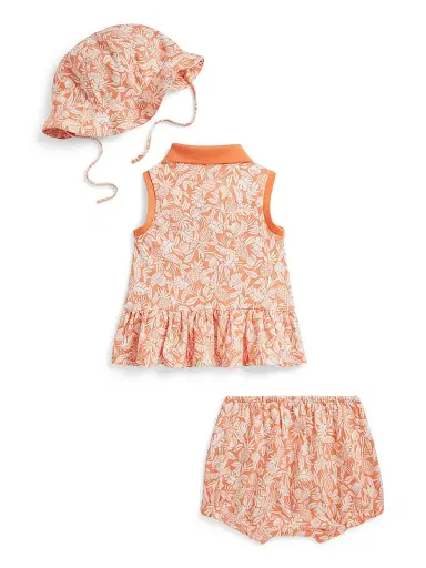 Polo Ralph Lauren Baby Girl's Peplum Polo Shirt, Bloomers & Hat Set - Orange Pineapple 3 Months | Thumbnail 2 Polo Ralph Lauren Baby Girl's Peplum Polo Shirt, Bloomers & Hat Set - Orange Pineapple 3 Months | Thumbnail 2