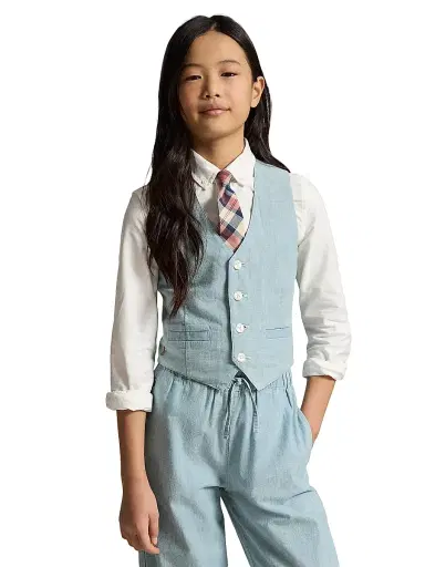 Polo Ralph Lauren Little Girl's & Girl's Cotton Chambray Vest - New Medium Wash | Thumbnail 3 Polo Ralph Lauren Little Girl's & Girl's Cotton Chambray Vest - New Medium Wash | Thumbnail 3