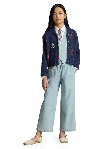 Polo Ralph Lauren Little Girl's & Girl's Cotton Chambray Vest - New Medium Wash | Thumbnail 4 Polo Ralph Lauren Little Girl's & Girl's Cotton Chambray Vest - New Medium Wash | Thumbnail 4