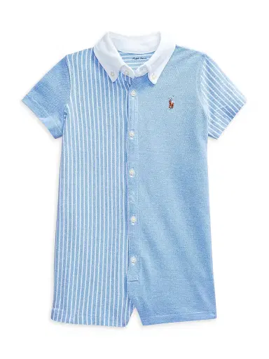 Polo Ralph Lauren Baby Boy's Striped Cotton Shortalls - Blue 6 Months | Thumbnail 1 Polo Ralph Lauren Baby Boy's Striped Cotton Shortalls - Blue 6 Months | Thumbnail 1