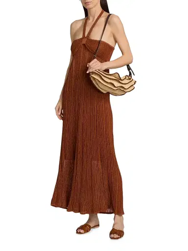 Zimmermann Women's Indra Metallic Halter Maxi Dress - Metallic Tan | Thumbnail 2 Zimmermann Women's Indra Metallic Halter Maxi Dress - Metallic Tan | Thumbnail 2