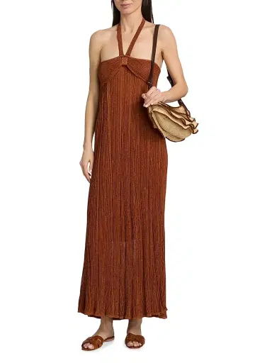 Zimmermann Women's Indra Metallic Halter Maxi Dress - Metallic Tan | Thumbnail 3 Zimmermann Women's Indra Metallic Halter Maxi Dress - Metallic Tan | Thumbnail 3