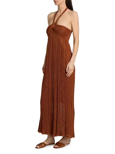 Zimmermann Women's Indra Metallic Halter Maxi Dress - Metallic Tan | Thumbnail 4 Zimmermann Women's Indra Metallic Halter Maxi Dress - Metallic Tan | Thumbnail 4