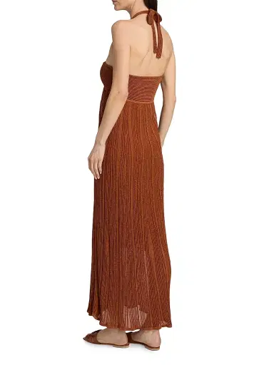 Zimmermann Women's Indra Metallic Halter Maxi Dress - Metallic Tan | Thumbnail 5 Zimmermann Women's Indra Metallic Halter Maxi Dress - Metallic Tan | Thumbnail 5