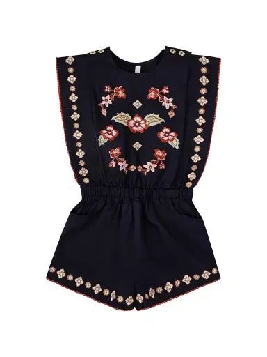 Zimmermann Little Girl's & Girl's Aster Embroidered Playsuit - Dark Navy | Thumbnail 1 Zimmermann Little Girl's & Girl's Aster Embroidered Playsuit - Dark Navy | Thumbnail 1