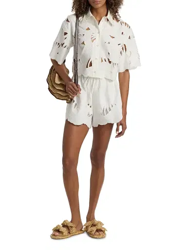 Zimmermann Women's Mahon Embroidered Crop Shirt - | Thumbnail 2 Zimmermann Women's Mahon Embroidered Crop Shirt - | Thumbnail 2