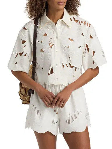 Zimmermann Women's Mahon Embroidered Crop Shirt - | Thumbnail 3 Zimmermann Women's Mahon Embroidered Crop Shirt - | Thumbnail 3