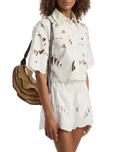 Zimmermann Women's Mahon Embroidered Crop Shirt - | Thumbnail 4 Zimmermann Women's Mahon Embroidered Crop Shirt - | Thumbnail 4