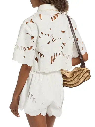 Zimmermann Women's Mahon Embroidered Crop Shirt - | Thumbnail 5 Zimmermann Women's Mahon Embroidered Crop Shirt - | Thumbnail 5
