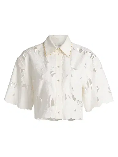 Zimmermann Women's Mahon Embroidered Crop Shirt - | Thumbnail 1 Zimmermann Women's Mahon Embroidered Crop Shirt - | Thumbnail 1