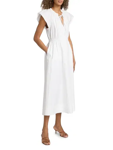 Tanya Taylor Women's Ivana Split Neck Cotton-Blend A-Line Midi-Dress - Optic White | Thumbnail 4 Tanya Taylor Women's Ivana Split Neck Cotton-Blend A-Line Midi-Dress - Optic White | Thumbnail 4