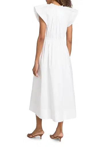 Tanya Taylor Women's Ivana Split Neck Cotton-Blend A-Line Midi-Dress - Optic White | Thumbnail 5 Tanya Taylor Women's Ivana Split Neck Cotton-Blend A-Line Midi-Dress - Optic White | Thumbnail 5