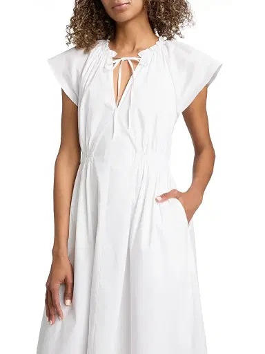 Tanya Taylor Women's Ivana Split Neck Cotton-Blend A-Line Midi-Dress - Optic White | Thumbnail 6 Tanya Taylor Women's Ivana Split Neck Cotton-Blend A-Line Midi-Dress - Optic White | Thumbnail 6