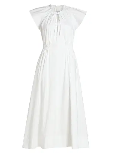 Tanya Taylor Women's Ivana Split Neck Cotton-Blend A-Line Midi-Dress - Optic White | Thumbnail 1 Tanya Taylor Women's Ivana Split Neck Cotton-Blend A-Line Midi-Dress - Optic White | Thumbnail 1