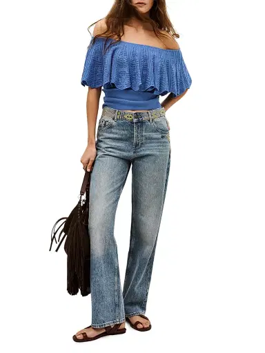ba & sh Women's Salda Ruffled Jacquard Knit Top - Orage | Thumbnail 2 ba & sh Women's Salda Ruffled Jacquard Knit Top - Orage | Thumbnail 2