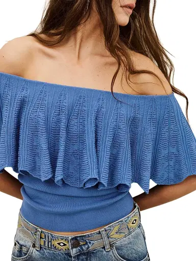 ba & sh Women's Salda Ruffled Jacquard Knit Top - Orage | Thumbnail 5 ba & sh Women's Salda Ruffled Jacquard Knit Top - Orage | Thumbnail 5