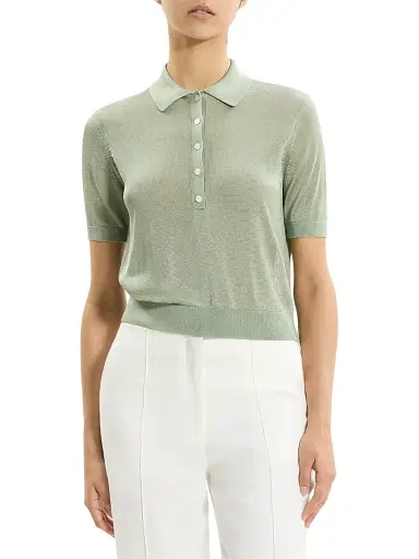 Theory Women's Sheer Knit Polo Shirt - Delicate Green - Size Large | Thumbnail 3 Theory Women's Sheer Knit Polo Shirt - Delicate Green - Size Large | Thumbnail 3