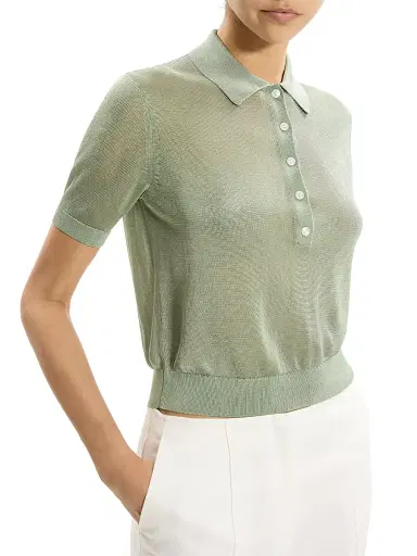 Theory Women's Sheer Knit Polo Shirt - Delicate Green - Size Large | Thumbnail 4 Theory Women's Sheer Knit Polo Shirt - Delicate Green - Size Large | Thumbnail 4