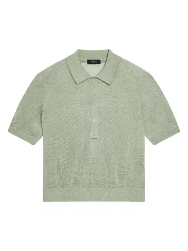 Theory Women's Sheer Knit Polo Shirt - Delicate Green - Size Large | Thumbnail 1 Theory Women's Sheer Knit Polo Shirt - Delicate Green - Size Large | Thumbnail 1