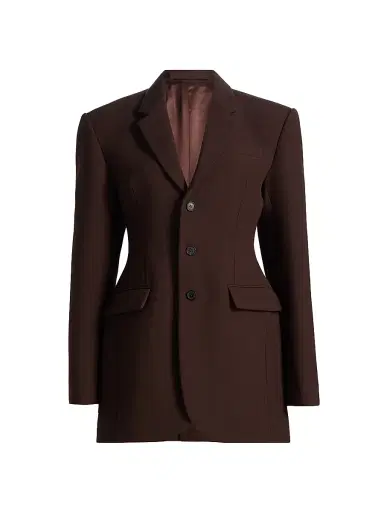 Wardrobe.NYC Women's Longline Wool Tailored-Fit Blazer - Dark Brown | Thumbnail 1 Wardrobe.NYC Women's Longline Wool Tailored-Fit Blazer - Dark Brown | Thumbnail 1