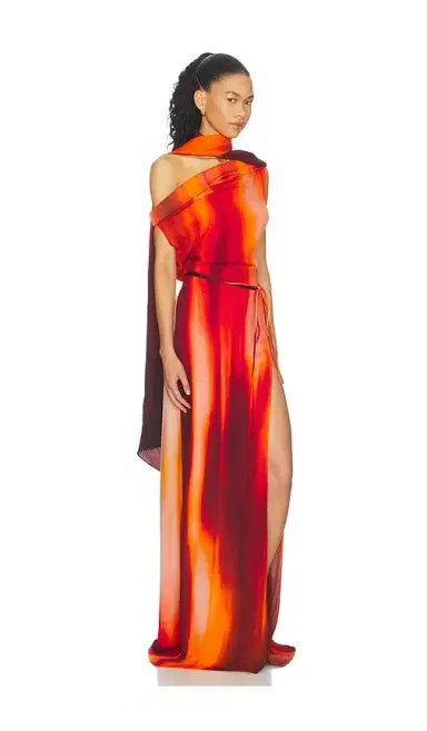 LaQuan Smith Asymmetrical Draped Dress With Scarf | Thumbnail 2 LaQuan Smith Asymmetrical Draped Dress With Scarf | Thumbnail 2